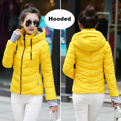 Winter Jacket women Short Womens Parkas Thicken Outerwear solid hooded