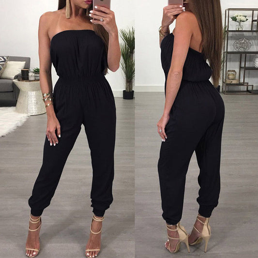 Playsuit Ladies Off Shoulder Jumpsuit Romper Chiffon Long Trousers