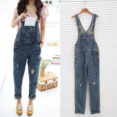 Sleeveless Overalls Cool Denim Jumpsuit Ripped Holes Casual Ripped Mom Jeans