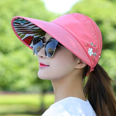 sun hat with pearl adjustable big heads wide-brimmed beach hat