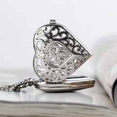 Fashion Silver Heart Shaped Lovely Hollow Elegant Quartz Pocket