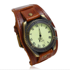 Vintage Cow Leather Bracelet Watch Men Women Wrist Watches Roman Numerals