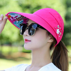 sun hat with pearl adjustable big heads wide-brimmed beach hat