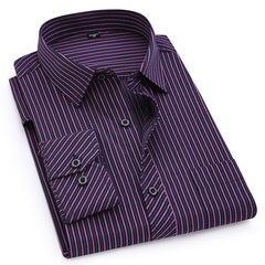 Plus Large Size Slim Fit Mens Business Casual Long Sleeved Shirt Classic Striped