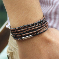 Fashion 5 Layer Leather Bracelets Charm Bangle Handmade Round Rope