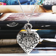 Fashion Silver Heart Shaped Lovely Hollow Elegant Quartz Pocket