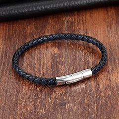 Stainless Steel Bracelet Men Genuine Leather Bracelets Simple Style