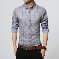 Plaid Dress Shirts Male High Quality Long Sleeve Slim Fit Business Casual