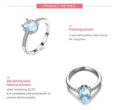 Silver Charm Aquamarine Ring For Women Fashion Jewelry