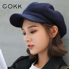 Hats for Women Solid Plain Octagonal Newsboy Cap Men Ladies Casual Wool Hat
