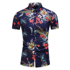 Style Design Short Sleeve Casual Shirt Men Print Beach Blouse