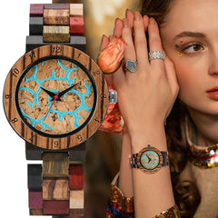 Irregular Blue Lines Watch Women Fashion Wooden Watch Vintage