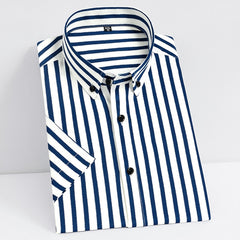 Short Sleeve Strech Striped Shirts Men Soft Regular Fit no Front Pocket
