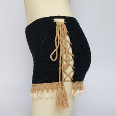 3pcs Bikini Set Woman Crochet Shell Tassel Bikini Top And Seashell Ankle Chain