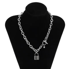 Hip Hop Bling Lock Pendant Choker Iced Out Shiny Cubic Zircon Necklace