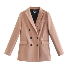 Women Jacket Double Breasted Notched Blazer Office Suit Pantsuit
