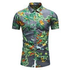 Style Design Short Sleeve Casual Shirt Men Print Beach Blouse