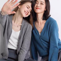 Solid V-Neck Women Cardigan Knitted Sweater Single Breasted Loose