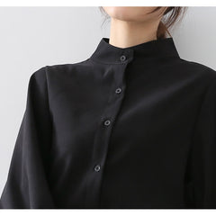 Big Lantern Sleeve Blouse Single Breasted Stand Collar Shirts