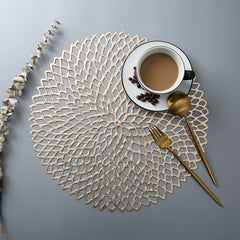 PVC Bronzing leaves Flower Hollow Non-slip Kitchen Placemat