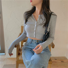 Style O-neck Short Knitted Sweaters Women Thin Cardigan Crop Top