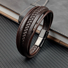 Multi-layer Coffee-colored Leather Accessories Special Magnet Bracelet
