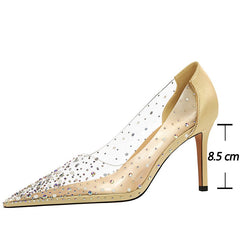 Shoes Sparkle Rhinestones Kitten Heels Pumps PVC Transparent High Heels
