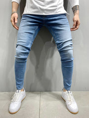 Mens Skinny Blue jeans Popular Scratch Slim Denim Pants Pencil Pants