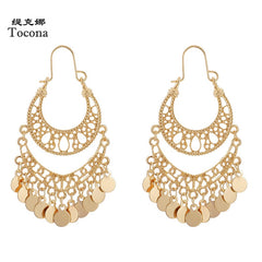 Wafer Tassel Drop Earrings for Women Hollow Geometric Punk Alloy Metal