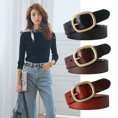 Women‘s Belt Genuine Leather Belts For Female Gold Pin Buckle Strap
