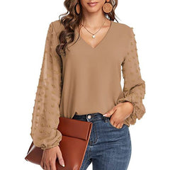 Solid Women Blouse Fashion V Neck Long Sleeve Elegant Office Work Shirts