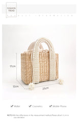 Pearls Beach Bag Women Elegant Woven Beaded Straw Bag