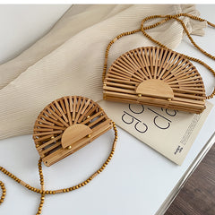 handbag for women shoulder bag semicircle bamboo woven beach bag