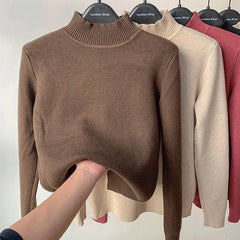 Turtleneck Slim Thicken Knitted Pullovers Plus Velvet Sweater Casual