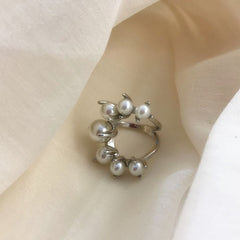 Fashion Gold Color Open Cuff Circle Ring Imitation Pearl Flower Ring