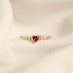 Plating 14k Gold Simple Ruby Love Ring Women Fashion Tail Ring Jewelry
