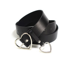 Double Ring Women Belt Fashion Waist Belt PU Leather Metal Buckle Heart Pin Belts
