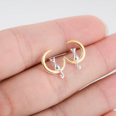 Fashion Jewelry Silver Color Small Pearl Cat Stud Earrings
