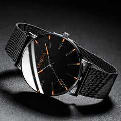 Minimalist Ultra Thin Watches Mens Fashion Stainless Steel Mesh Belt