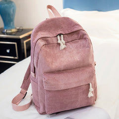 College Style Soft Fabric Backpack School Bag Female Corduroy Design