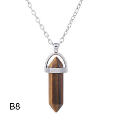 Hexagonal Cylindrical Crystal Necklace Natural Stone Pendant