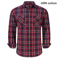 Plaid Flannel Shirt Male Regular Fit Casual Long-Sleeved Shirts