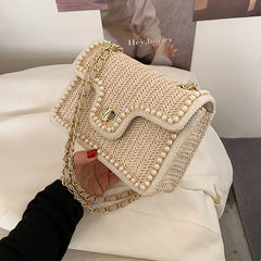 Weave Square Crossbody Bag handbag quality Straw pearl