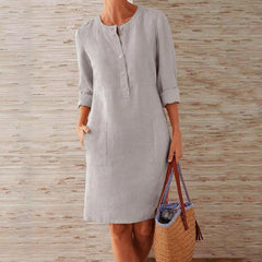 Casual Soild Long Sleeve Tunic Dress Vintage Straight Dress