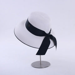 Retro French Hepburn Straw Hat Bow Seaside Big Brim Sun Protection Shade