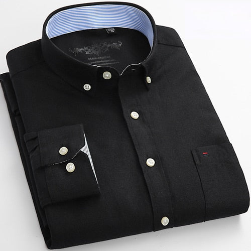 Men Fashion Long Sleeve Solid Oxford Shirt Single Patch Pocket Simple