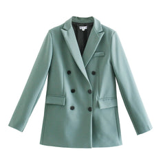 Women Jacket Double Breasted Notched Blazer Office Suit Pantsuit