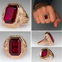 Classic Inlaid Red Crystal Men Ring Fashion Punk Style Party Casual Jewelry