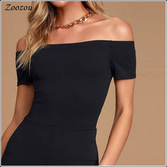 Casual Black Off Shoulder Jumpsuits Fashion Elegant Slash Neck Plus Size Rompers