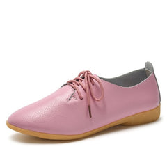 Genuine Leather Oxford Shoes For Women Round Toe Lace-Up Casual Shoes